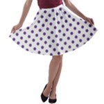 Polka Dots - Dark Lavender Violet on White A-line Skater Skirt