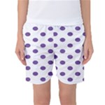 Polka Dots - Dark Lavender Violet on White Women s Basketball Shorts