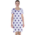 Polka Dots - Dark Lavender Violet on White Short Sleeve Nightdress