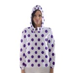 Polka Dots - Dark Lavender Violet on White Hooded Wind Breaker (Women)