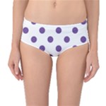 Polka Dots - Dark Lavender Violet on White Mid-Waist Bikini Bottoms