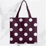 Polka Dots - White on Eggplant Violet Zipper Grocery Tote Bag