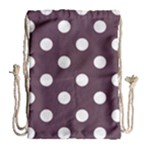 Polka Dots - White on Eggplant Violet Drawstring Bag (Large)