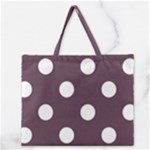 Polka Dots - White on Eggplant Violet Zipper Large Tote Bag