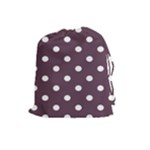 Polka Dots - White on Eggplant Violet Drawstring Pouch (L)