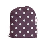 Polka Dots - White on Eggplant Violet Drawstring Pouch (XL)