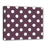 Polka Dots - White on Eggplant Violet Canvas 20  x 16  (Stretched)