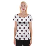 Polka Dots - Eggplant Violet on White Women s Cap Sleeve Top