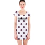 Polka Dots - Eggplant Violet on White Short Sleeve Bodycon Dress