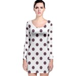 Polka Dots - Eggplant Violet on White Long Sleeve Velvet Bodycon Dress