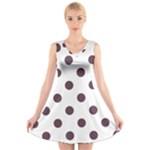 Polka Dots - Eggplant Violet on White V-Neck Sleeveless Dress