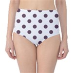 Polka Dots - Eggplant Violet on White High-Waist Bikini Bottoms