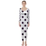 Polka Dots - Dark Purple on White Long Sleeve Catsuit