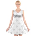 Polka Dots - Platinum Gray on White V-Neck Sleeveless Dress