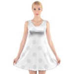 Polka Dots - Pale Gray on White V-Neck Sleeveless Dress