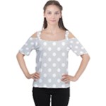 Polka Dots - White on Gainsboro Gray Women s Cutout Shoulder Tee