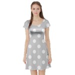 Polka Dots - White on Light Gray Short Sleeve Skater Dress