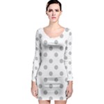 Polka Dots - Silver Gray on White Long Sleeve Bodycon Dress