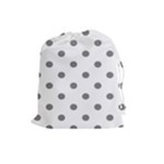 Polka Dots - Gray on White Drawstring Pouch (L)