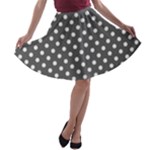 Polka Dots - White on Dark Gray A-line Skater Skirt