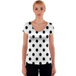 Polka Dots - Black on White Women s V-Neck Cap Sleeve Top