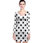 Polka Dots - Black on White Long Sleeve Bodycon Dress