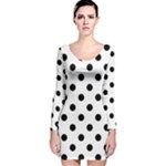 Polka Dots - Black on White Long Sleeve Velvet Bodycon Dress