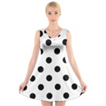 Polka Dots - Black on White V-Neck Sleeveless Dress