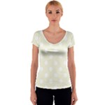 Polka Dots - White on Beige Women s V-Neck Cap Sleeve Top