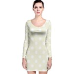 Polka Dots - White on Beige Long Sleeve Velvet Bodycon Dress