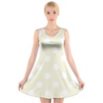 Polka Dots - White on Beige V-Neck Sleeveless Dress