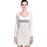 Polka Dots - Linen on White Long Sleeve Velvet Bodycon Dress