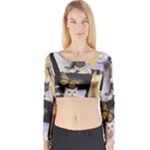 Cute Cat Collage 4 Long Sleeve Crop Top (Tight Fit)