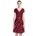 red  zebra  Short Sleeve Front Wrap Dress