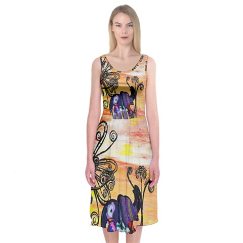 Indian Elephants Midi Sleeveless Dress from ArtsNow.com