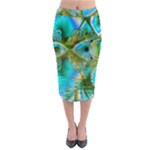 Crystal Gold Peacock, Abstract Mystical Lake Midi Pencil Skirt