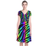 Zebra Rainbow Short Sleeve Front Wrap Dress