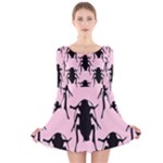 Pink Roaches Long Sleeve Velvet Skater Dress