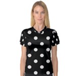 Polka Dots - Pastel Pink on Black Women s V-Neck Sport Mesh Tee