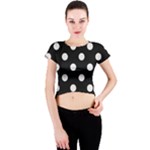 Polka Dots - Pastel Pink on Black Crew Neck Crop Top