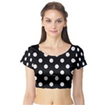 Polka Dots - Pastel Pink on Black Short Sleeve Crop Top (Tight Fit)