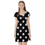 Polka Dots - Pastel Pink on Black Short Sleeve Skater Dress