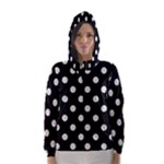 Polka Dots - Pastel Pink on Black Hooded Wind Breaker (Women)