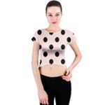 Polka Dots - Black on Misty Rose Pink Crew Neck Crop Top