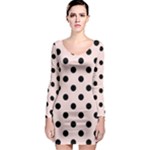 Polka Dots - Black on Misty Rose Pink Long Sleeve Bodycon Dress