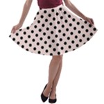 Polka Dots - Black on Misty Rose Pink A-line Skater Skirt