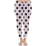 Polka Dots - Black on Misty Rose Pink Winter Leggings