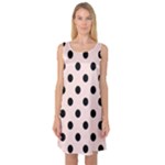 Polka Dots - Black on Misty Rose Pink Sleeveless Satin Nightdress