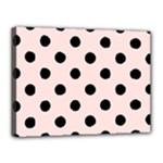 Polka Dots - Black on Misty Rose Pink Canvas 16  x 12  (Stretched)