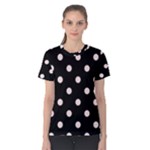 Polka Dots - Misty Rose Pink on Black Women s Cotton Tee